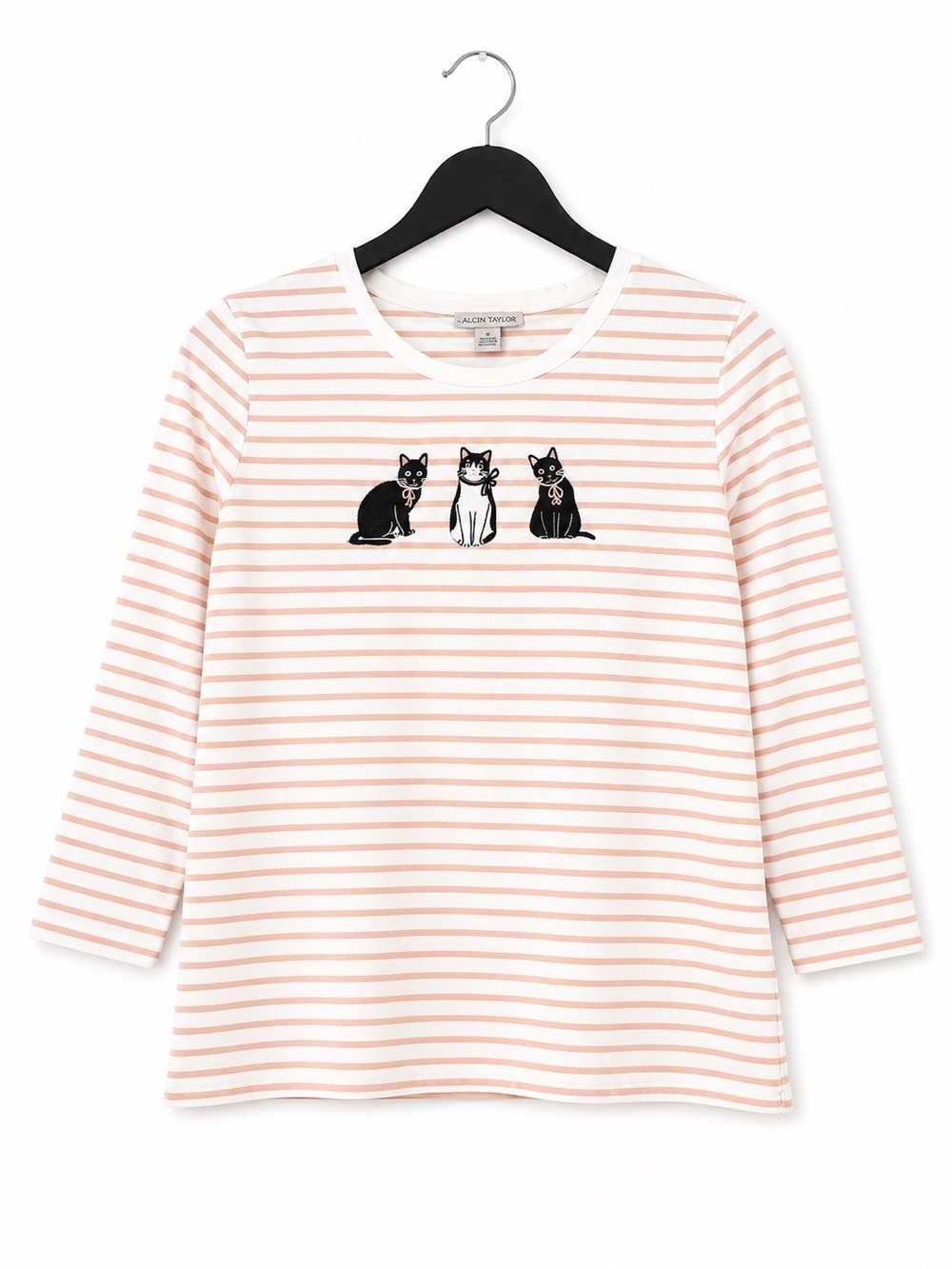 Carolyn Taylor Pink & White Striped Cat Trio Long-Sleeve Pet Tee